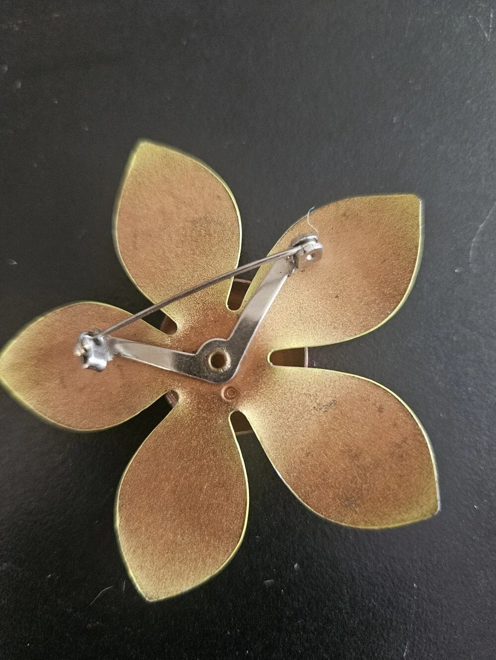 Yellow Petal Flower Brooch with Red Center